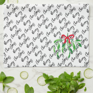 Christmas Mistletoe Kiss NAME Festive Holiday Fun Kitchen Towel