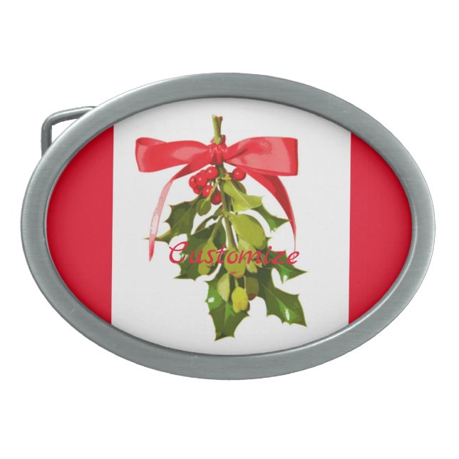 christmas mistletoe oval belt buckle (Front)
