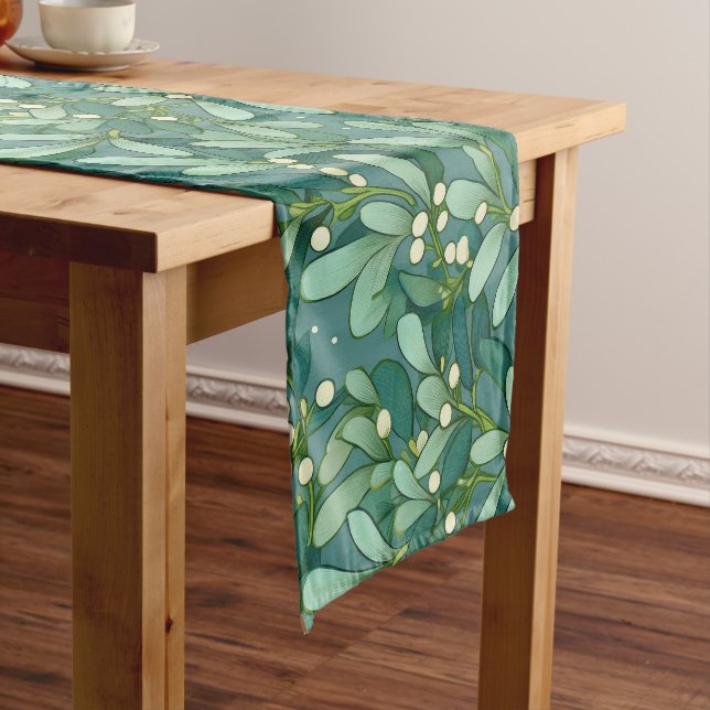 Christmas mistletoe pattern short table runner (In Situ)