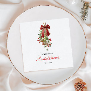 Christmas Mistletoe Red Bow Bridal Shower Napkins