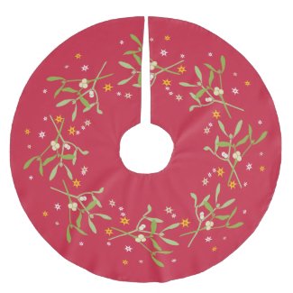 Christmas mistletoe red green christmas tree skirt