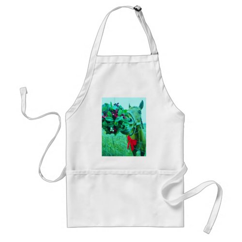 Christmas Mistletoe Teal Horse Adult Apron