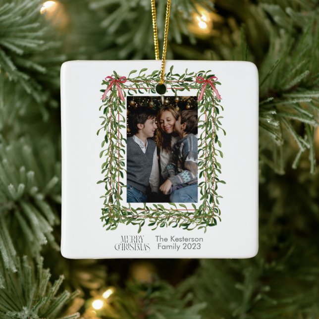 Christmas Mistletoe Trellis Photo  Ceramic Ornament (Tree)