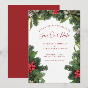 Christmas Mistletoe Wedding Save The Date Card