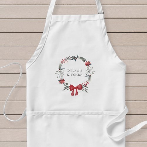 Christmas Mistletoe Wreath Personalized Adult Apron