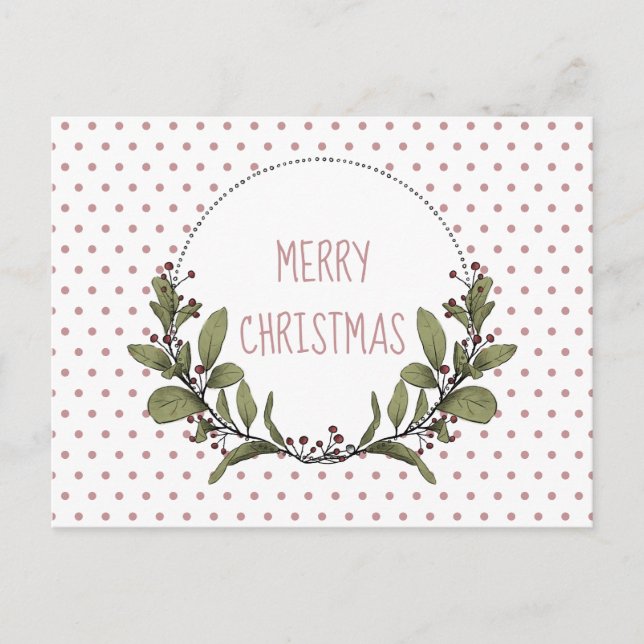 Christmas Mistletoe Wreath Pink Green Holiday (Front)