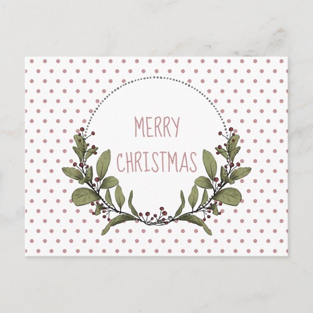 Christmas Mistletoe Wreath Pink Green Holiday Postcard (Front)