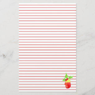 Christmas Mitten Holly Red Lined Stationery