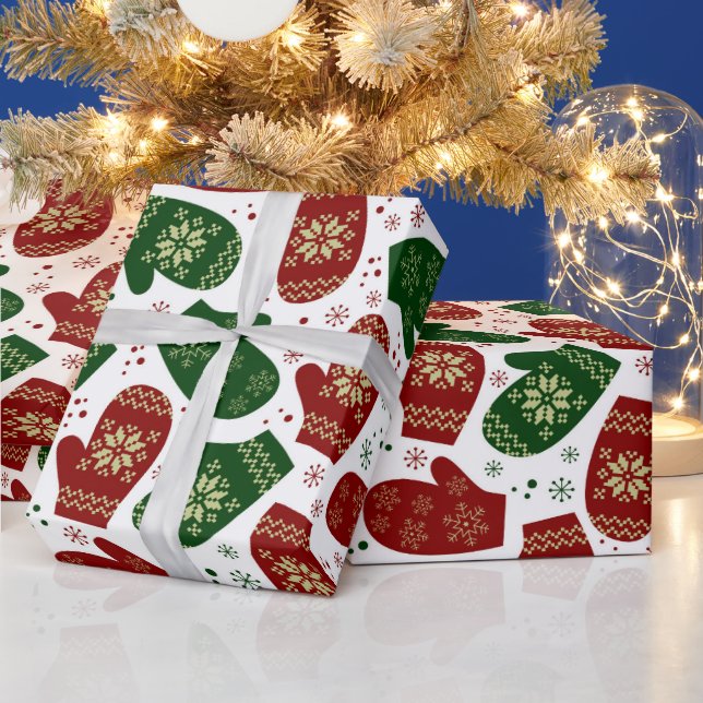 Christmas mitten pattern Holiday wrapping Wrapping Paper (Holidays)
