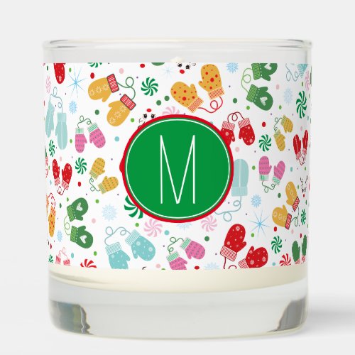 Christmas Mittens Candy Green Red Festive Monogram Scented Candle