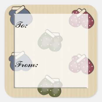 Christmas Mittens Gift Tag Sticker by christmas_tshirts at Zazzle