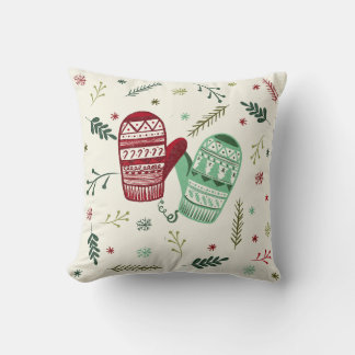 Christmas Mittens Ornament Throw Pillow