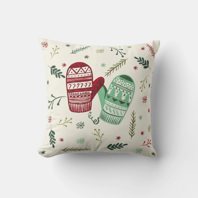 Christmas Mittens Ornament Throw Pillow (Front)