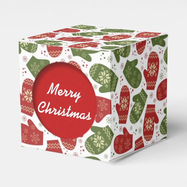 Christmas Mittens Pattern Cube Favor Box (Front Side)
