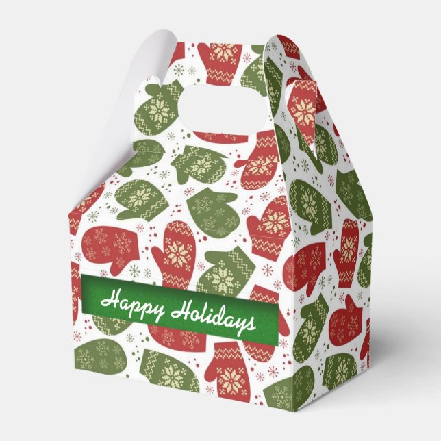 Christmas Mittens Pattern Favor Box (Front Side)