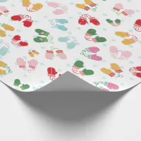 Christmas Mittens Red Green Blue Pink Pattern Wrapping Paper