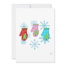 Christmas mittens_white Flat Holiday Card