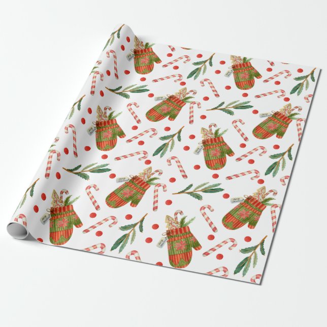 Christmas Mittens Wrapping Paper (Unrolled)