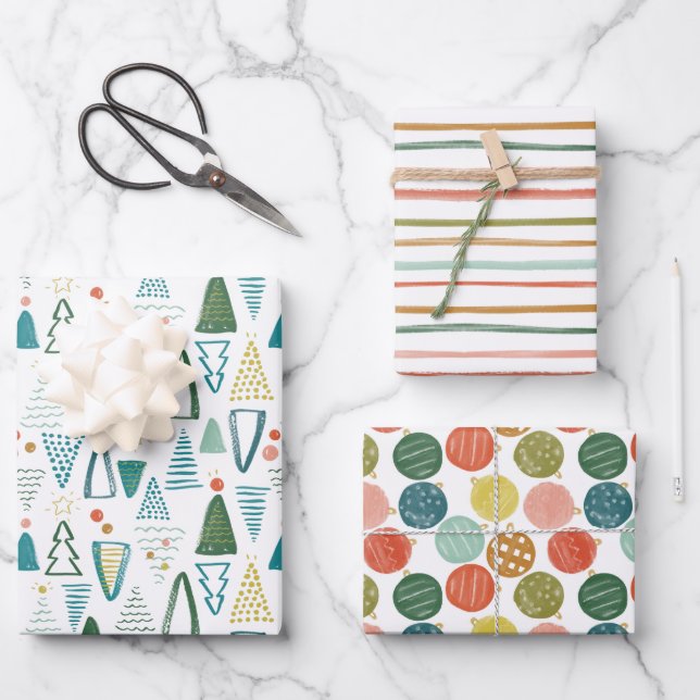 Christmas Mix Watercolor Wrapping Paper Sheets (Front)