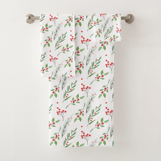Christmas Mixed Botanical Pattern  Bath Towel Set (Insitu)