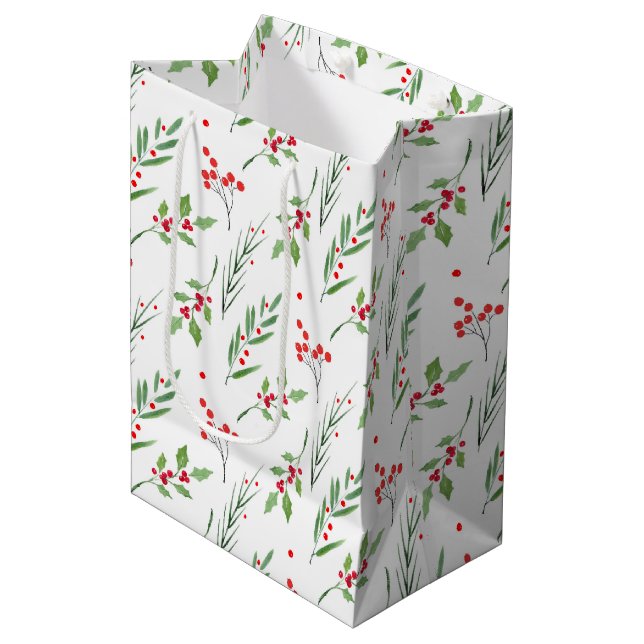 Christmas Mixed Botanical Pattern  Medium Gift Bag (Front Angled)