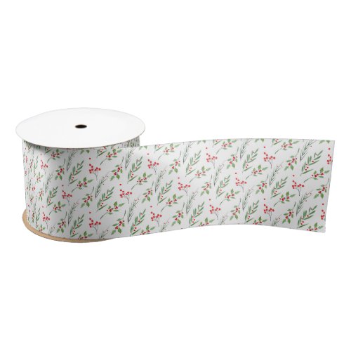 Christmas Mixed Botanical Pattern   Satin Ribbon