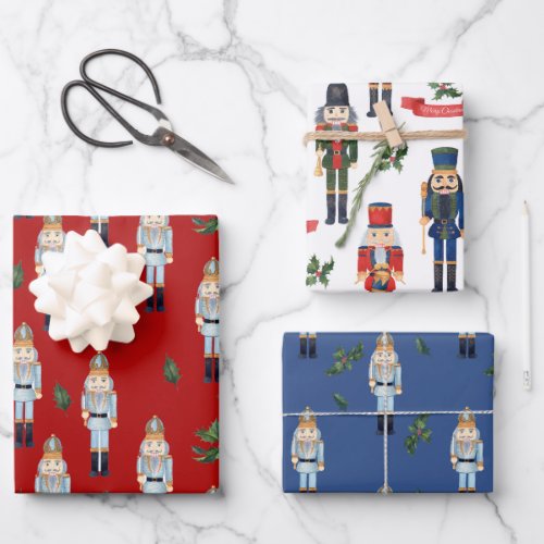 Christmas Mixed Color Nutcrackers Wrapping Paper Sheets