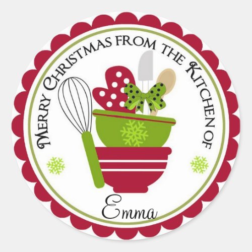 Christmas Mixing Bowls and Baking Mit Classic Round Sticker