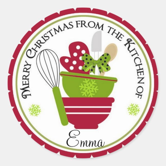 Christmas Mixing Bowls and Baking Mit Classic Round Sticker (Front)