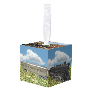 Christmas Model Trains Cube Ornament