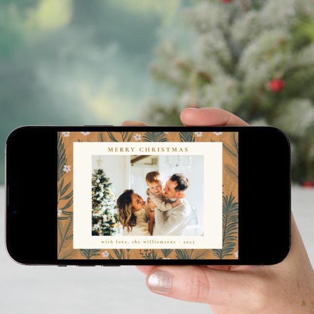 Christmas Modern Boho Botanical Greenery Two Photo Holiday Card (Front Digital)