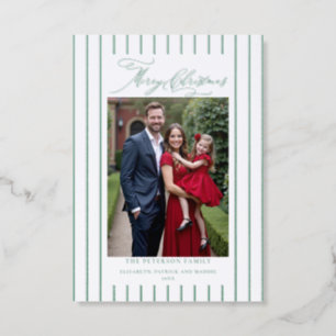Christmas Modern Classic Stripes Sage Estate Photo Letterpress Photo Cards