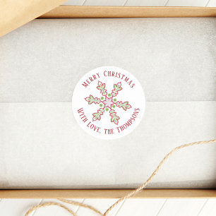 Christmas Modern Cute Red Green Colorful Snowflake Classic Round Sticker