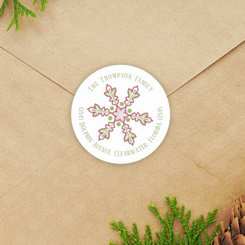 Christmas Modern Cute Return Address Snowflakes   Classic Round Sticker