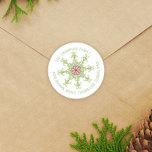 Christmas Modern Cute Return Address Snowflakes  Classic Round Sticker<br><div class="desc">This holiday Christmas design features a merry Christmas holiday return address,  colorful red and green snowflakes,  simple traditional contemporary Xmas,  minimalist minimal winter typography,  fun whimsical holiday Christmas party,  modern simplistic festive cute,  classic family name simple Xmas,  calligraphy merry Christmas,  whimsical typography template chic,  holiday Christmas greeting card sticker</div>