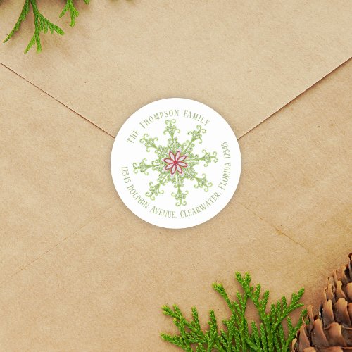 Christmas Modern Cute Return Address Snowflakes  Classic Round Sticker