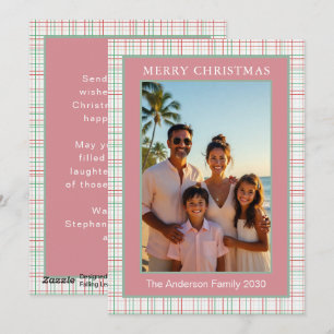 Christmas Modern Dusty Rose Plaid Photo Holiday Card