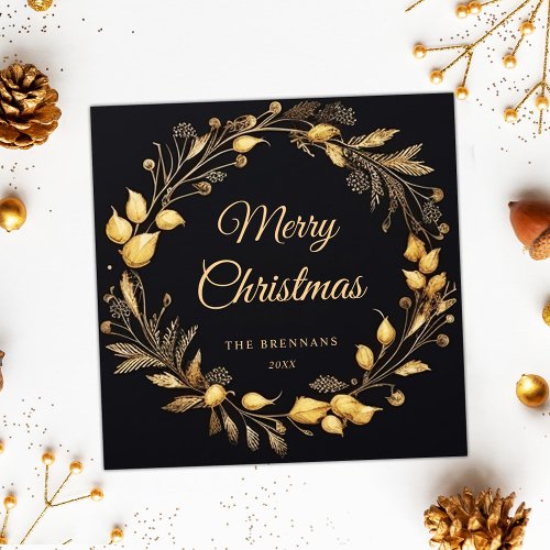 Christmas Modern Elegant Black Gold Unique Festive Holiday Card