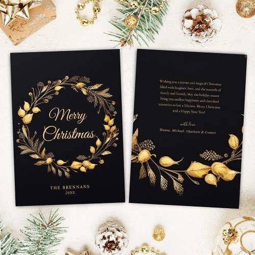 Christmas Modern Elegant Festive Unique Black Gold Holiday Card