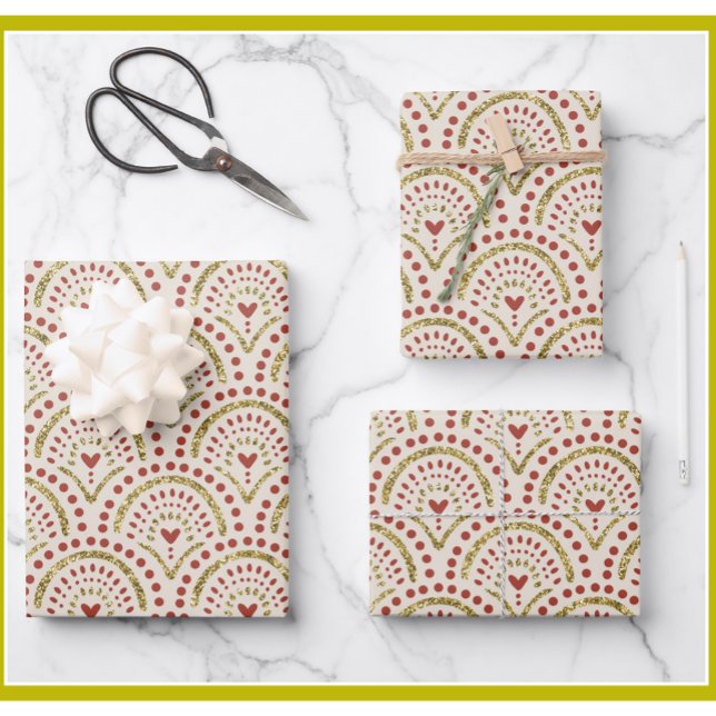 Christmas Modern Elegant Glitter Gold Trim  Wrapping Paper Sheets (Creator Uploaded)