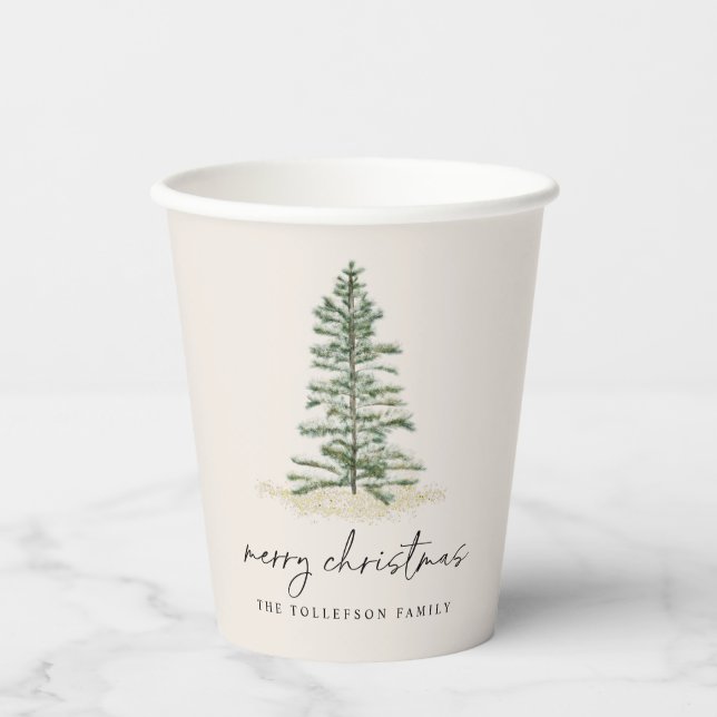 Christmas Modern Evergreen Tree Pine Needles Paper Cups (Front)
