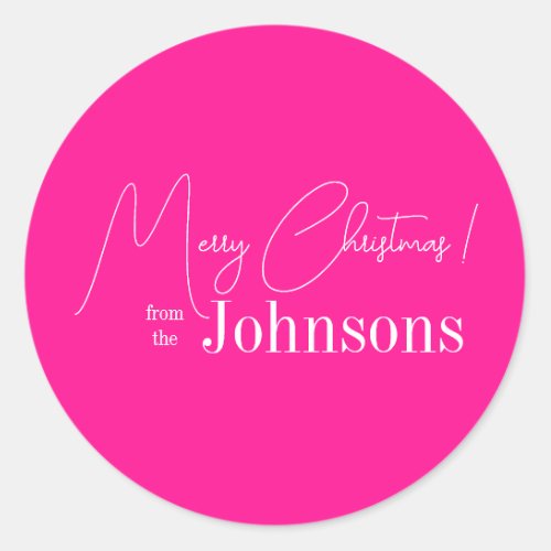 Christmas Modern Family Hot Pink Classic Round Sticker