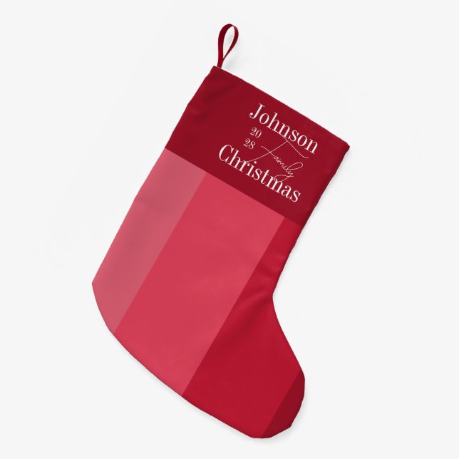Christmas Modern Family Name Red Stripes Small Christmas Stocking (Front (Hanging))