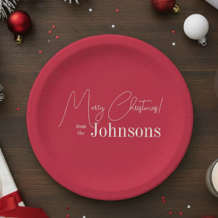 Christmas Modern Family Red Merry Christmas Party Paper Plates