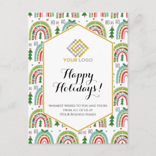 Christmas Modern Festive Rainbows Logo Business Postcard