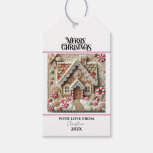 Christmas Modern Gingerbread House Pink Gift Tags