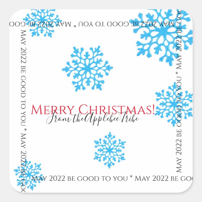 Christmas modern glittery blue falling snowflake square sticker (Front)