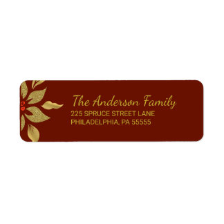 Christmas Modern Gold Poinsettia Return Address Label