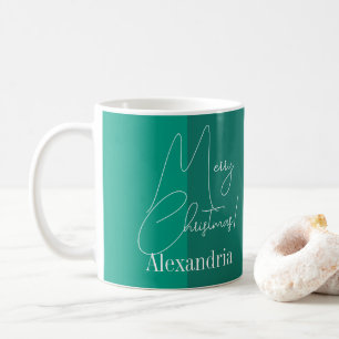 Christmas Modern Green Stripe Personalized Coffee Mug