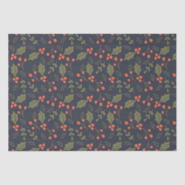 Christmas Modern Holiday Foliage Holly Botanical  Tissue Paper (Front)